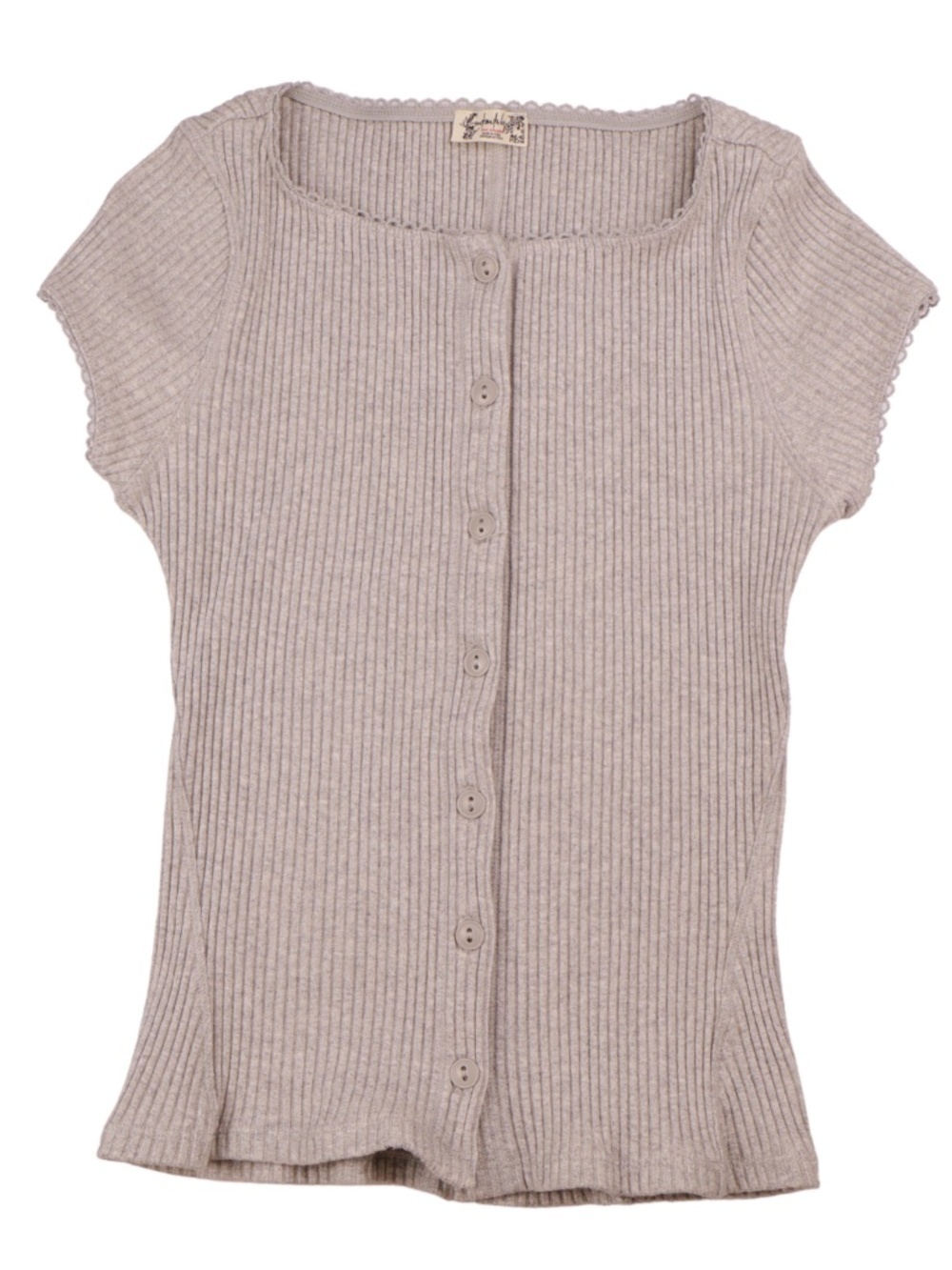 Free People Ribbed Gray Button Front Top XS